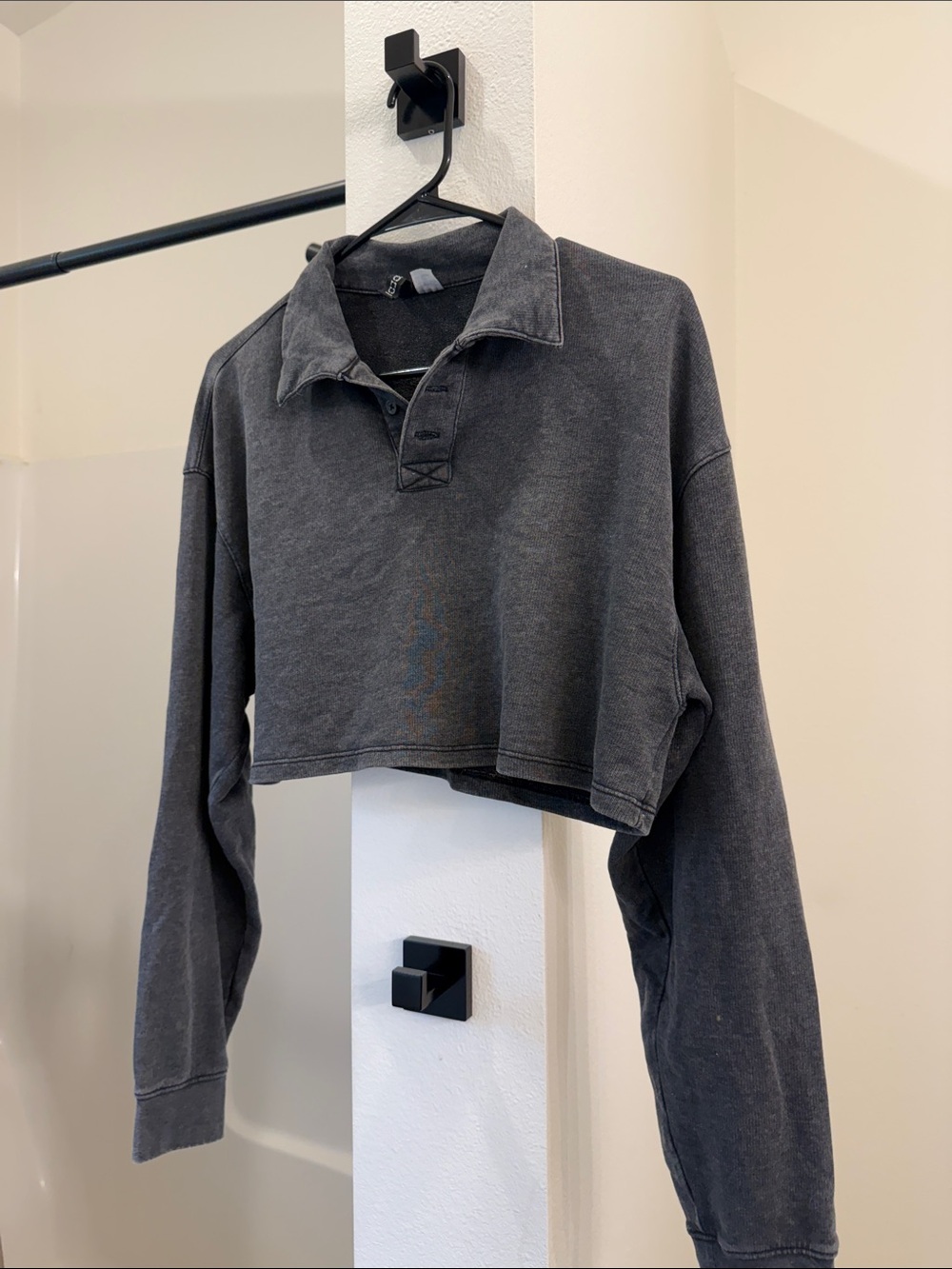 Cropped Charcoal Pullover Polo Sweatshirt